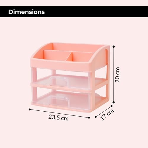 Image of ALOXE Makeup Organisers & Storage Box | Space Saving Makeup Organizer Stand for Dressing Table & Skincare Storage (2-Tier Pink)