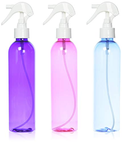MoYo Natural Labs 8 oz Spray Bottle, Trigger Sprayer Empty Travel Containers, BPA Free PET Plastic for Essential Oils and Liquids/Cosmetics (3 pack, Light Blue, Candy Pink, Purple)