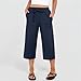 Kenvina Capris Linen Pants for Women Summer Casual Loose Drawstring Elastic High Waist Straight 2026 Beach Cropped Trousers Navy