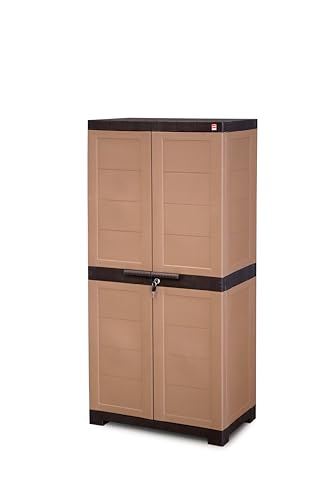 Image of Cello Novelty Big Bookshelf, Walnut & Brown | 2 Dustproof Doors | Space Saving Cupboard | Plastic Book Shelf | Multipurpose Book Shelf for Home, Office | Book Organizer for Library
