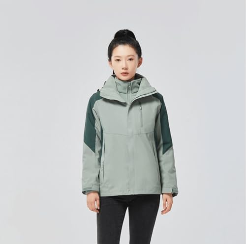 LIXQQS 3-in-1 Outdoorjacke Wasserdichte Jacke Damen: Softshelljacke mit Abnehmbarem Innenfutter und Kapuze Herbst Wintermantel (DE/NL/SE/PL, Alphanumerisch, M, Regular, Regular, Grün)