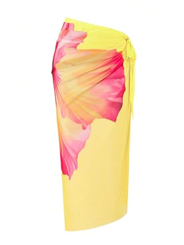 Image of ZAFUL Women's 3 Piece Swimsuit Floral Halter Triangle String Bikini Tie Side Bottom with Boho Cover Up Skirt