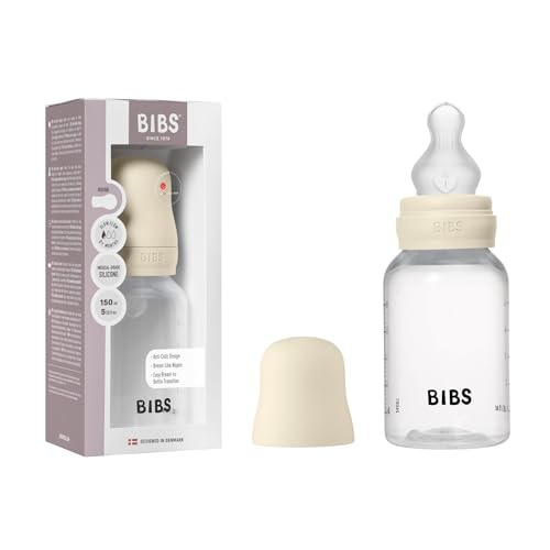 Image of BIBS Baby Bottle 5 oz / 150 ml Silicone Nipple - Anti-Colic, BPA-Free, Round Nipple, Slow Flow, Lightweight & Easy to Clean, Suitable for Newborns 0+ Years - Ivory