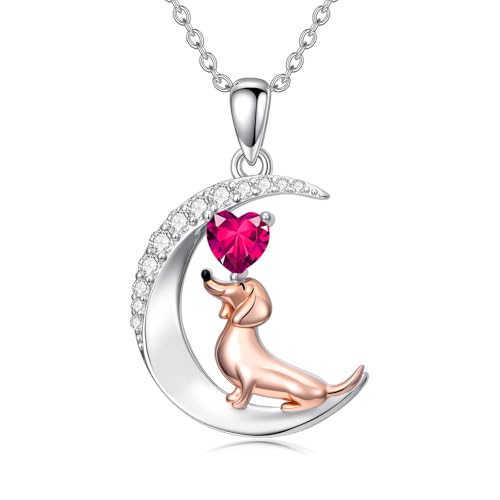 Image of PROESS Animal Birthstone Necklace 925 Sterling Silver Otter /Axolotl /Hippo /Elephant /Dachshund /Monkey /Red Panda Pendant Necklace Animal Birthstone Jewelry Gifts for Women