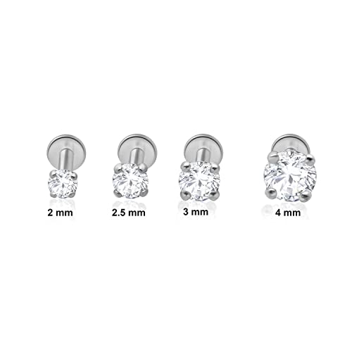 Round Natural Diamond Cartilage Tragus Solitaire Stud Earrings 14K Solid White Gold Internally Threaded Screw Back (0.10 Cttw, Color G-H, Clarity-Si1-Si2) Upper Ear Piercing Jewelry For Men Women #TOP5