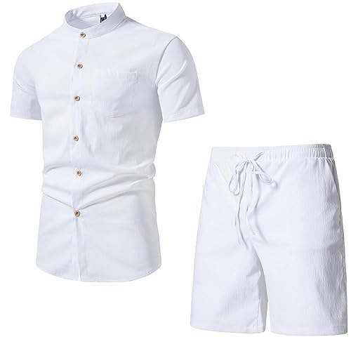 Ensemble t-shirt casual homme col v au style chinois vintage h-white1
