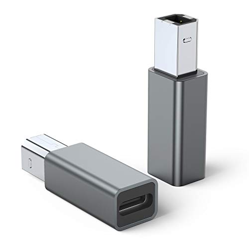 USB C Female to Printer Male Adapter (2-Pack) USB Type C to USB B Convert Connector Support Data Sync Compatible with Brother HP Canon Lexmark Epson Dell Xerox Samsung etc and Piano DAC (Grey)