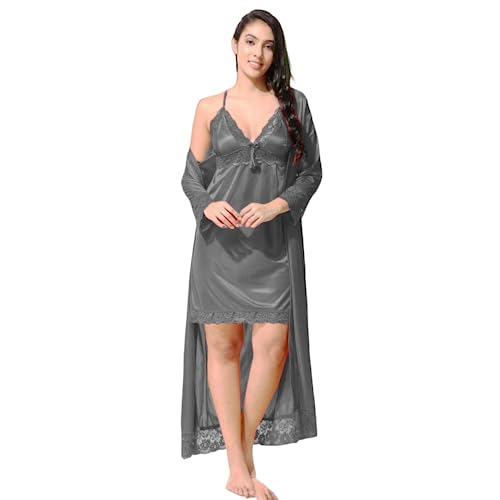 Apparels Satin 2 PC Nighty/Night Wear Set with Robe | V- Neck | S...