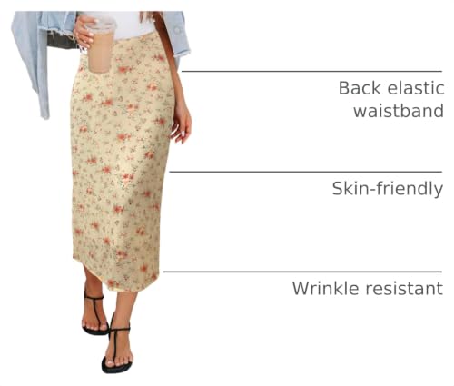 Image of HERBATOMIA Women's Floral Print Midi Skirt Casual High Elastic Waist Zipper Vintage Long Boho Skirts for Women