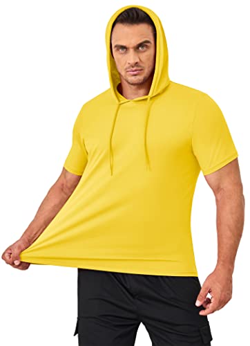 Magcomsen Hoodie T-Shirts Stylish Short Sleeve Shirt Casual Cotton Hoodies For Men Fashion Sweatshirt With Hood Yellow,Xl #TOP3