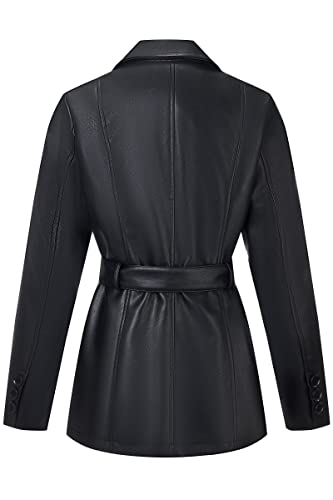 Risissida Women's Leather Blazer Women Faux Leather Jacket For Spring And Fall, Vegan Leather Casual Pleather Coat With Belt Black 2226 S #TOP3