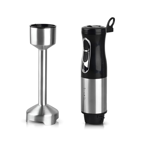 SYFUNLV Batidora de mano eléctrica, 4 cuchillas multifunción, picadora de patatas, verduras, trituradora de patatas con Staab, extraíble, varilla de cocción de acero inoxidable, 800 W, para batidos