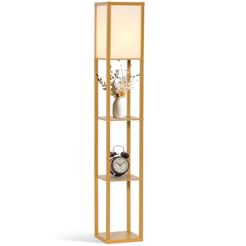 HOMCOM 3-Tier Floor Lamp with Shelves and Storage, Modern Corner Standing Lamp with Lampshade, Reading Light with Foot Switch for Living Room, Bedroom, Home Office, Bulb not Included, Natural