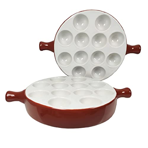 Jinsongdafa Lot de 2 plaques d'escargot en céramique 23,5 x 16,5 cm Avec poignée Ensemble de trous de sécurité pour la maison Restaurant hôtel (marron)