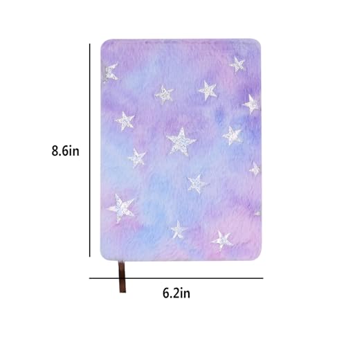 Image of Caviotess Glitter Star Plush Diary for Girls Kids Cute Fuzzy Rainbow Notebook Journal Writing Planner Notepad (160 Pages)