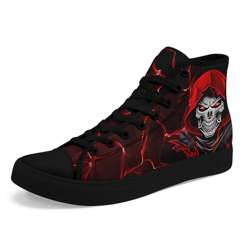 Unisex Skull High Tops for Women Cool Design Black Canvas Shoes Classic Lace Up Fashion Sneakers Streetwear