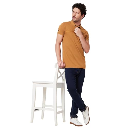 Image of Spykar Men's Slim Fit Ribbed Collar Half Sleeve Solid Casual T-Shirt