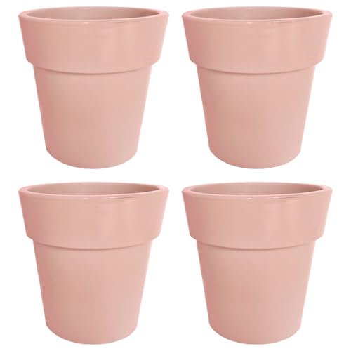 AC - Pack de 4 Macetas con aro Desmontable - Plástico Resistente - Ideal para el Hogar, Plantas, Jardín, Decoración. - Cuidado de Plantas - Forma Redonda - Ø 12 cm - Color: Rosa