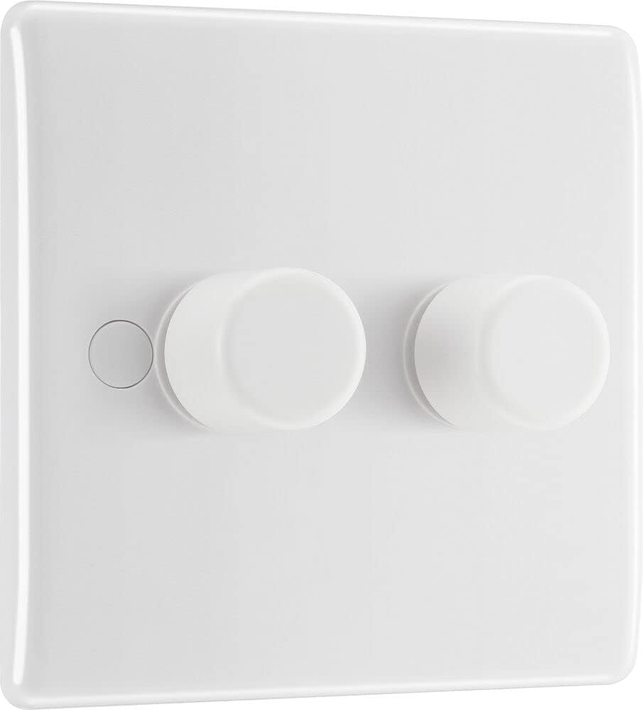 BG Electrical 88201 Double Round Push Button Intelligent Dimmer Light Switch, White Moulded