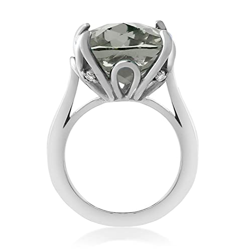 Gem Stone King 9.72 Cttw Green Prasiolite Engagement Ring For Women | 925 Sterling Silver | 14MM Cushion Checkerboard | Gemstone Birthstone | Available in Size 5,6,7,8,94