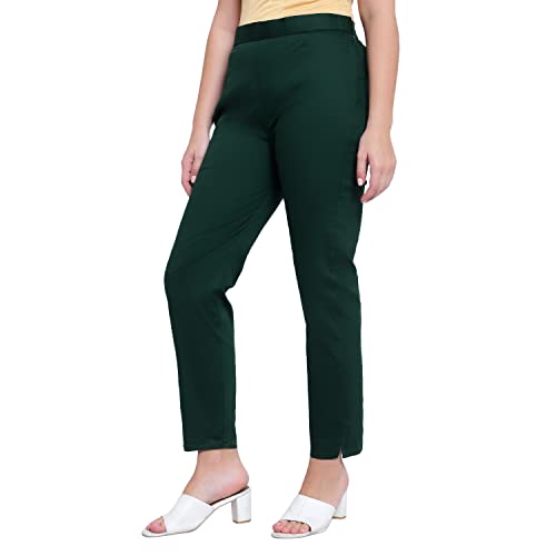 Image of BLUE STAR SHARK Stretchable Cotton Lycra Cigarette Pants | Versatile and Stylish Women's Pants | Comfortable Slim Jeggings | Ankle Length Straight Trousers for Office, Formal, Casual Wear