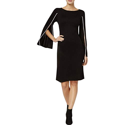 Calvin Klein Women's Piped Split-Sleeve Sweater Dress (S, Black/Cream)