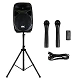 Seismic Audio - RSG-15-Pair - Pair of Powered 15' PA Speakers Rechargeable with 2 Wireless Mics, Remote, Bluetooth, Easy Transport - Tailgate Karaoke Speakers