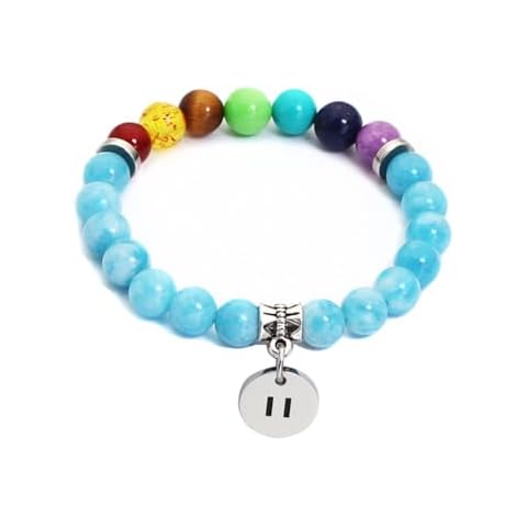 Meibai Natrual Stone 7 Chakras Bracelet with Pause Charm 8mm Beads Yoga Elastic Bracelet Pause Bracelet Zen Bracelet Yoga Jewelry (Aquamarine) Cover