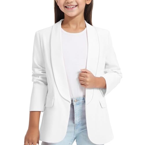 Lightweight Girls Blazer Breathable Long Sleeve Lapel Jacket Open Front Casual Suit Coat with Pockets Spring Essential3