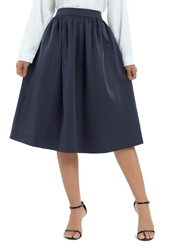 Urban CoCo Women's Casual Elastic Waist Vintage A-Line Pleated Flared Midi Skirt with Pockets2