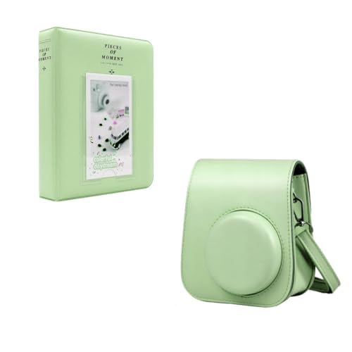 Kit Bolsa Case Protetora para Instax Mini 12 com Álbum para 64 Fotos Instantâneas, Cores Pastel (Verde Menta)