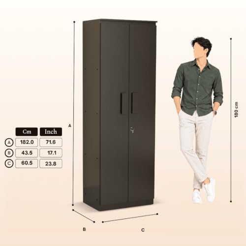 Image of COUCH CULTURE Mono Engineering Wood 2 Door Wardrobe | Almirah for Clothes Wooden | Wardrobe Organizer for Clothes | Multipurpose Almirah for Storage Bedroom | 1 Year Warranty - Wenge