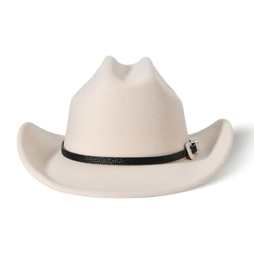 Image of Willheoy Kids Cowboy Hat for Girls Boys Western Cowgirl Hat with Buckle Belt Unisex Wide Brim Fedora Hat Dress Up Costume