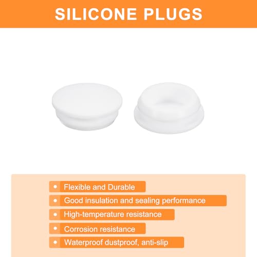 Image of uxcell 16 Pcs Silicone Plugs, Rubber Round Snap in Locking Hole Plugs for 14.5-15.5mm Hole, Hole Stoppers Waterproof Hole Plug for Metal Tube, Furniture End Caps Inserts, White