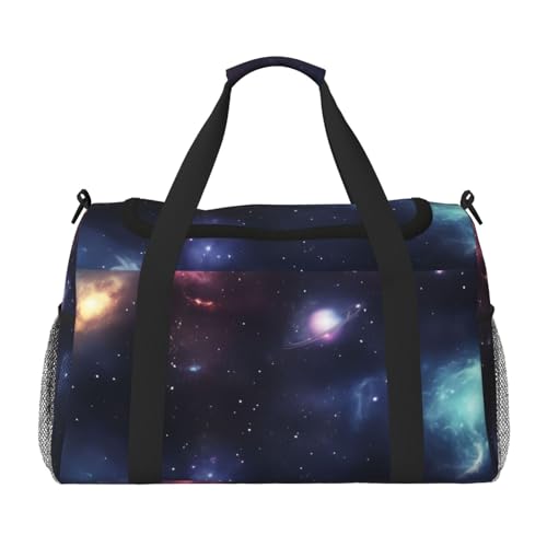 Galaxy Space Print Foldable Carry On Tote Large Capacity Hand Carry Bag for Airplane Weekend Getaways