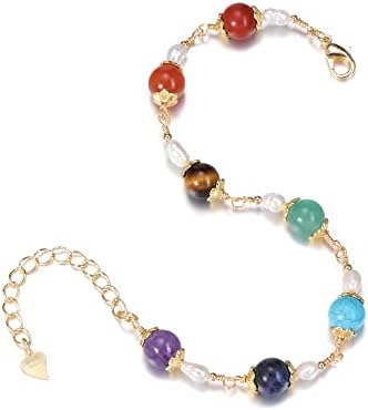 Jovivi 7 Chakra Bracelet Reiki Healing Crystals Bracelet 14K Gold Wrap Natural Gemstones Beads Quartz Cuff Beads Bangle for Women Girl Meditation Spiritual Birthday Valentines Gift