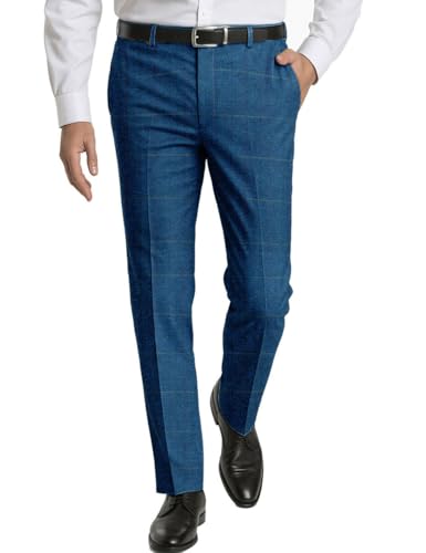 Mens Pants Tweed Herringbone Checked Vintage Dress Pant Trousers Regular Fit Suit Pants