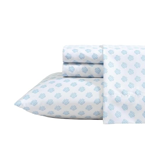 Nautica - Sheet Set Breathable & Cooling Microfiber Bedding with Matching Pillowcase Deep Pocket Fully Elasticized (Coastal Coral Ocean Breeze Blue Twin XL)
