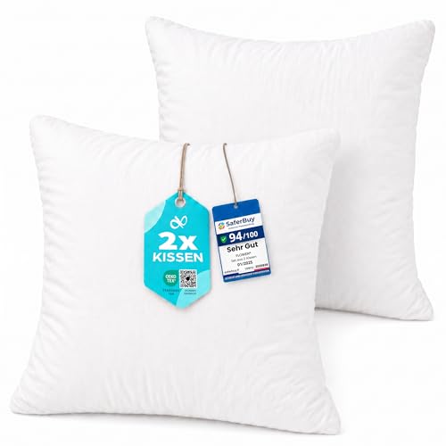 Flowen Kissen 35x35 Kopfkissen 2er Set für Sofa und Bett Innenkissen Hypoallergene Anti-Milben Kissenfüllung mit Weicher Gesteppter Kissenbezug 100% Polyester für Haus/Hotel