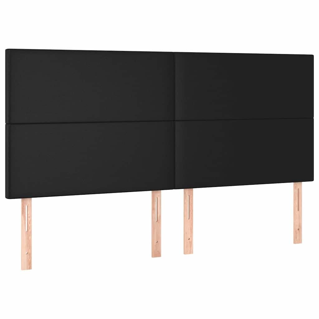 Łóżko kontynentalne z materacem, czarne, 160 x 200 cm, sztuczna skóra, zagłówek z regulacją wysokości, rdzeń ze sprężyn kieszeniowych, nakładka na materac, łóżko do sypialni dla spokojnego snu