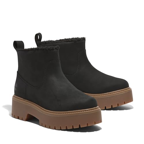 Timberland Timberland Women's Stone Street Mid Warm Lined Boot, Black Nubuck, 6.5 Wide