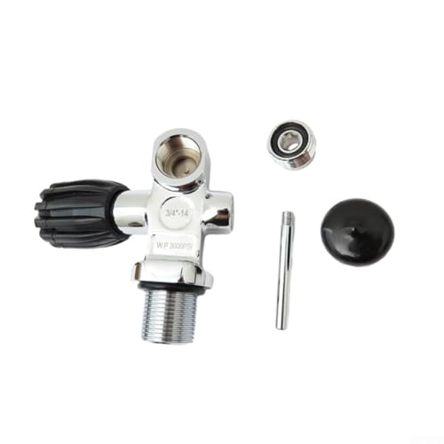 Scuba Tank Cylinder Valve 3/4-14 Thread, Chrome Plated Brass Diving Valve With Safety Relief Port And Explosion-Proof Design For Underwater Diving Cylinders, Silver Black Finish