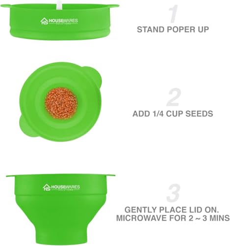 Image of Collapsible Silicone Microwave Hot Air Popcorn Popper Bowl With Lid and Handles - Green