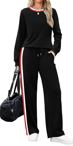 WIHOLL Womens 2 Piece Lounge Sets Fall Outfits Fashion Clothing Clothes | Dressy Casual 2026 Winter Essentials Long Sleeve Tops Tracksuits Workout School Teacher Airport Cruise Travel Black - image 2