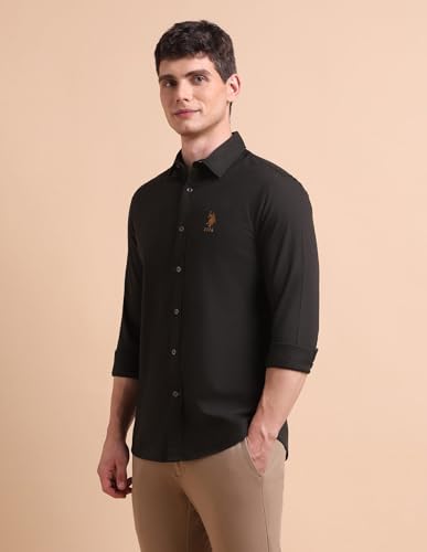 Image of U.S. POLO ASSN. Solid Tailored Fit Shirt for Men - 100% Cotton, Breathable & Comfortable, Full Sleeves Casual Shirt for Men