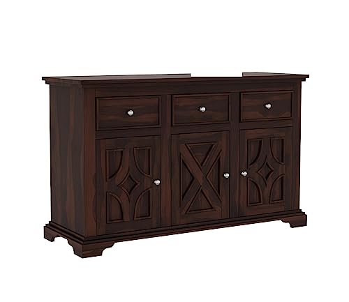 Image of Solid Sheesham Wood Cabinets & Sideboards for Living Room Bedroom (Carrock, Walnut Finish)