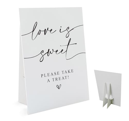 Love is Sweet Sign( 8 x 11 Inch with Holder) Minimalist Bridal Shower Sign Please Take A Treat, Candy Bar Wedding Dessert Table Sign, Valentine's Day Treat Sign WEEDS12