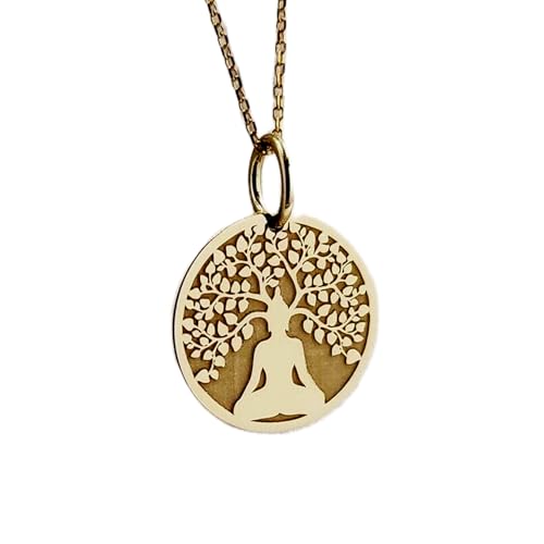 Collier Arbre de Vie Bouddha argent plaqué or avec chaîne maille câble