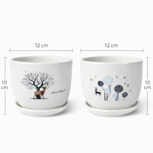 Image of Xtore Artistic Hand-Painted Ceramic Planter Set of 2 with Drain Tray | Elegant Indoor Plant Pots for Desk, Balcony & Home Decor (Pack of 2, Planter only)