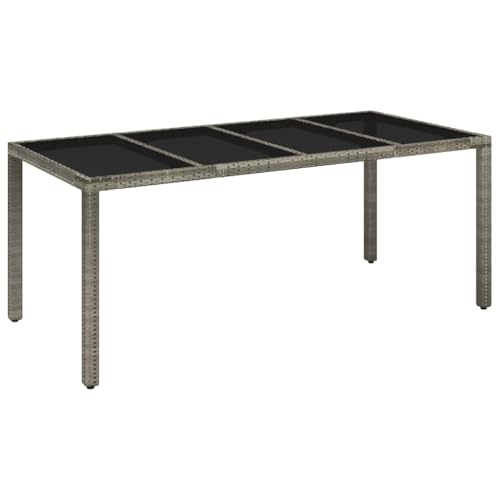 vidaXL Mesa de Jardín Superficie Tabla Mueble Mesita de Exterior para Cocina Terraza Jardín Comedor de Vidrio Ratán PE Gris 190x90x75 cm